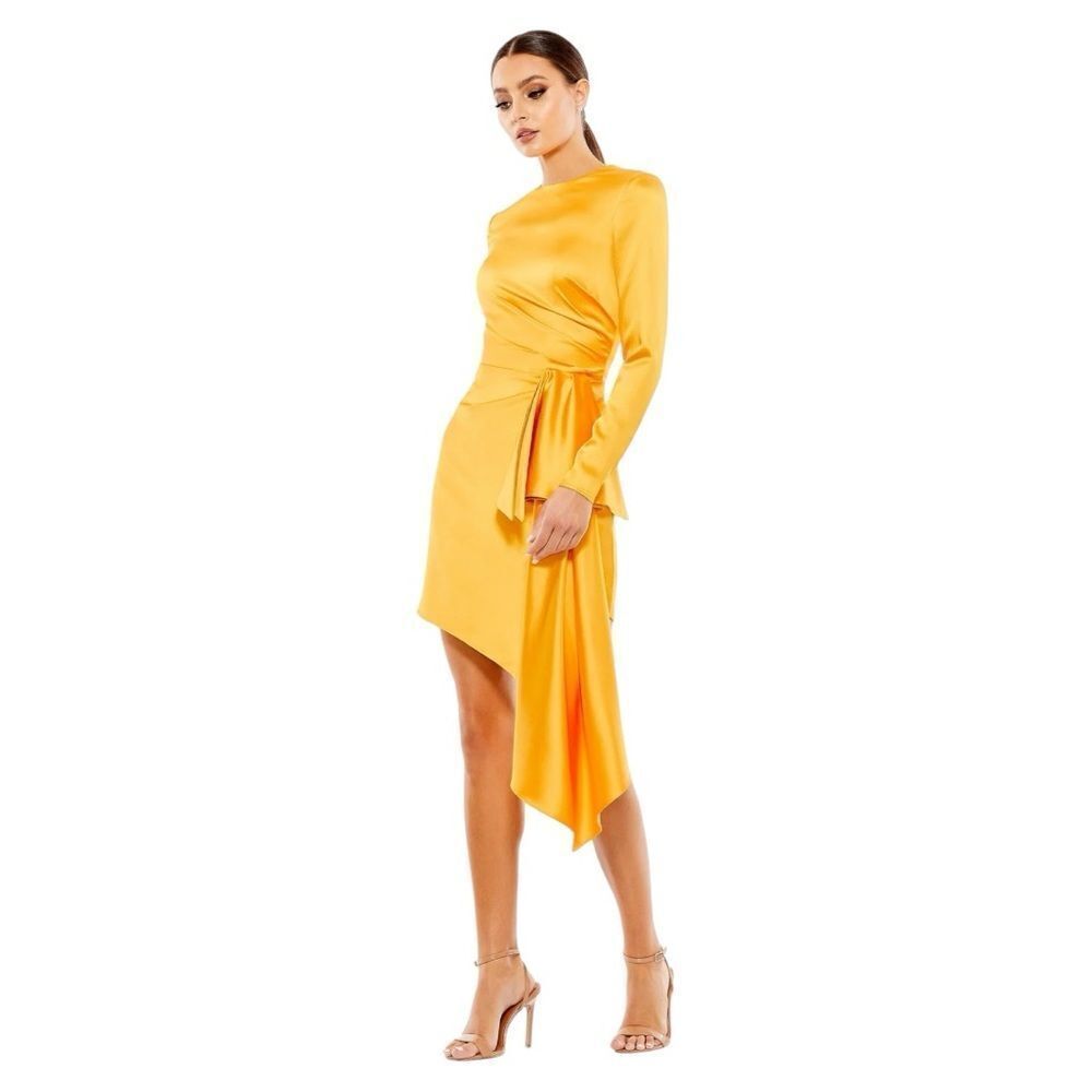 Mac Duggal Marigold NWT Jewel Neck long Sleeve Cocktail Dress 70152 in Size 4